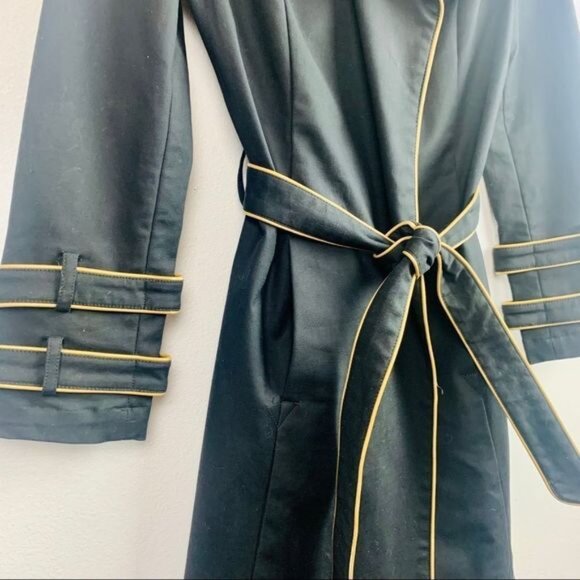 Marciano Luxury Gold Piped Black Trench Dress Coat - Picture 6 of 15